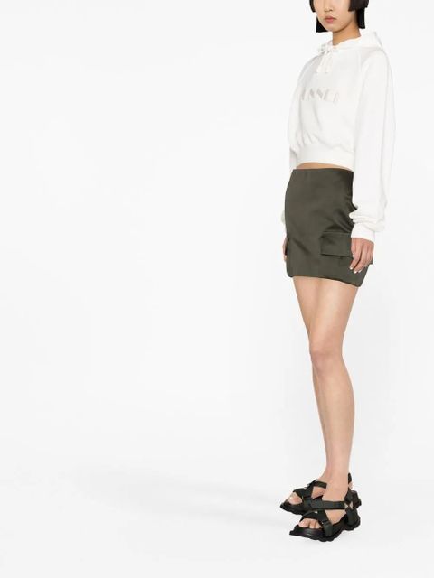 Sunnei cropped logo-print cotton hoodie - White