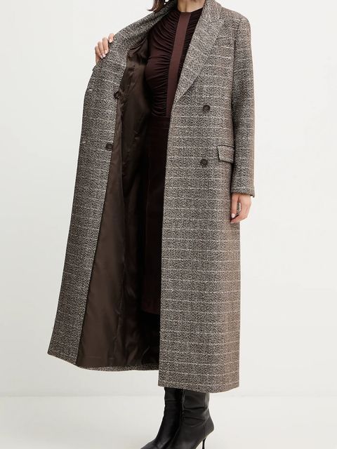 Twinset płaszcz z dodatkiem wełny kolor brązowy 252TT2041