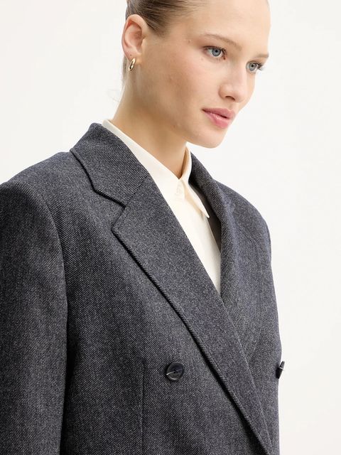 BOSS Orange marynarka z wełną kolor granatowy dwurzędowa wzorzysta 50547682