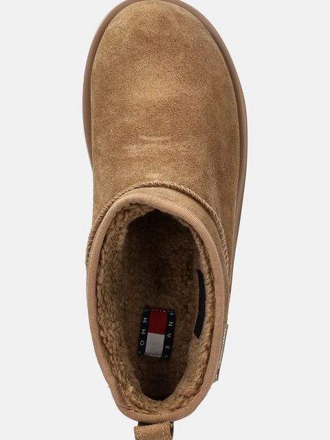 Tommy Jeans śniegowce zamszowe TJW FLATFORM SNOW BOOT SUEDE kolor beżowy EN0EN02841