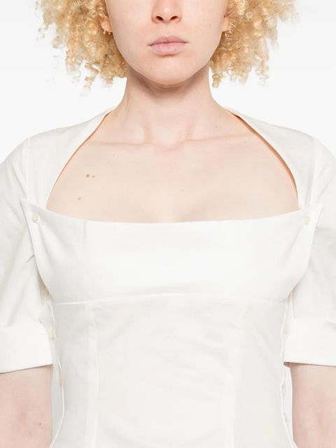 Marine Serre square-neck button-detail blouse - White
