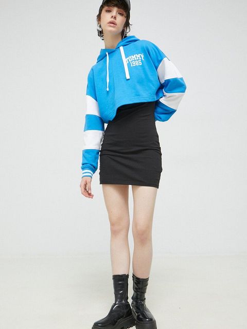 Tommy Jeans bluza damska kolor niebieski z kapturem wzorzysta