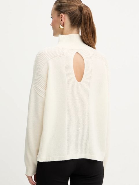 Liu Jo sweter wełniany damski kolor beżowy z golfem MF5059 MS009