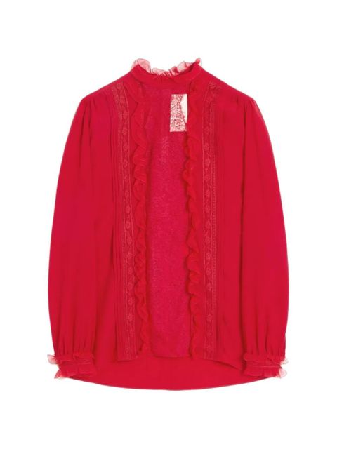 Valentino Garavani lace-trim silk blouse - Red - zdjęcie produktu nr 1