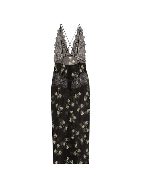 Dolce & Gabbana violets-print dress with lace insert - Black - zdjęcie produktu nr 1