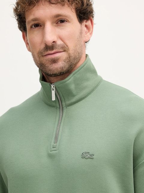 Lacoste bluza bawełniana kolor zielony gładka SH7759