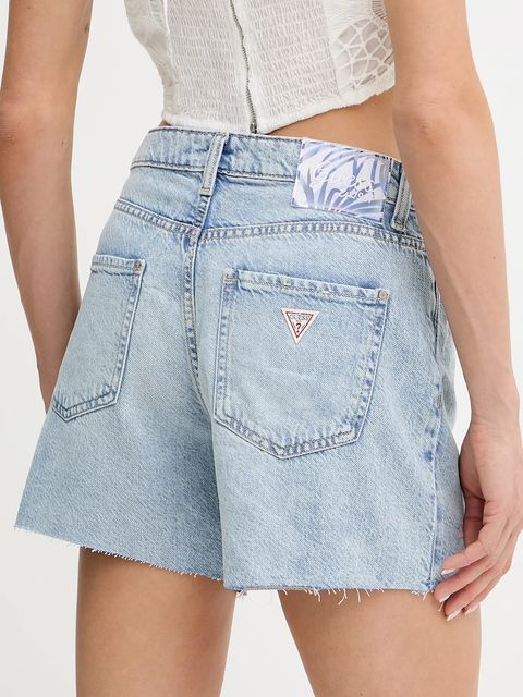 Guess szorty jeansowe damskie kolor niebieski gładkie high waist W5GD74 D5B96 - zdjęcie produktu nr 2