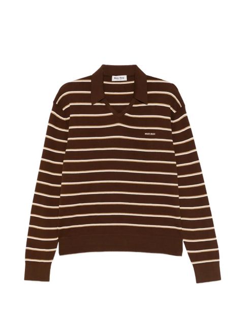 Miu Miu striped V-neck T-shirt - Brown - zdjęcie produktu nr 1
