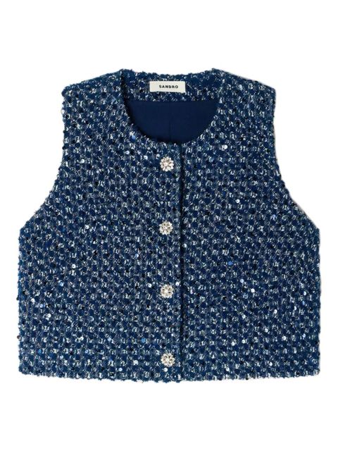 SANDRO sequin-embellished cropped waistcoat - Blue - zdjęcie produktu nr 1
