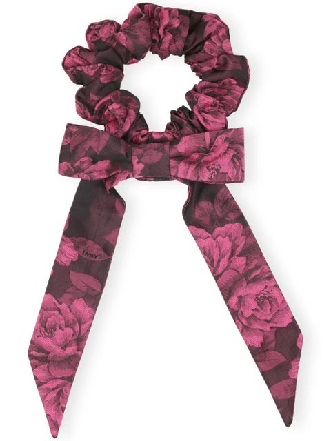 GANNI floral-print ruched scrunchie - Pink