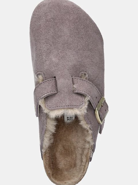 Birkenstock klapki zamszowe Boston Shimmering Shearling damskie kolor fioletowy 1030887