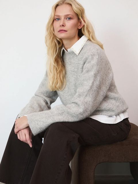 Medicine sweter z wełną alpaki kolor szary - zdjęcie produktu nr 1