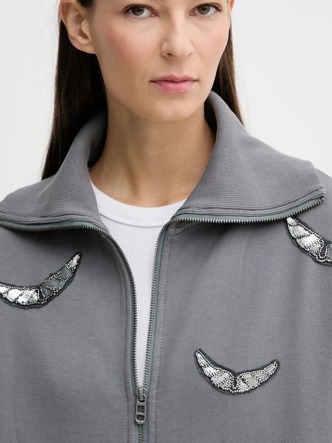 ZADIG&VOLTAIRE bluza bawełniana damska kolor szary z aplikacją JWSS01669