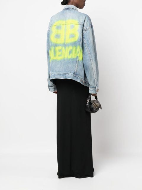Balenciaga oversized logo-print denim jacket - Blue