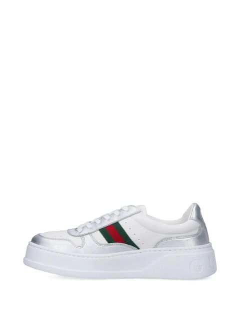 Gucci logo-lettering leather sneakers - White