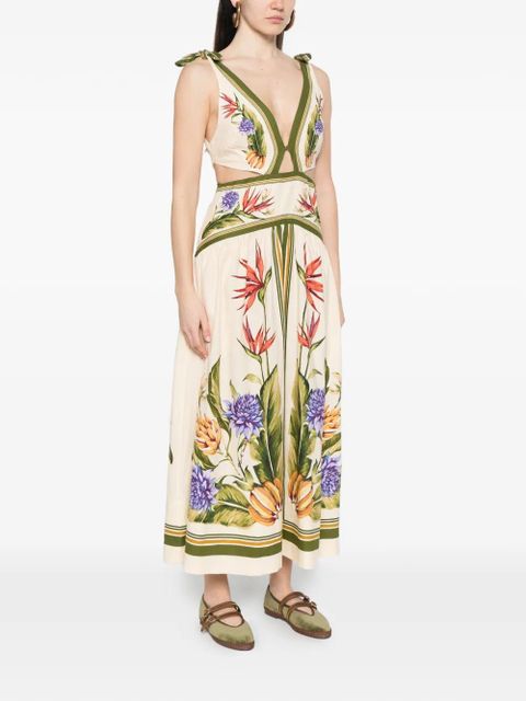 FARM Rio cut-out floral-print midi dress - Neutrals