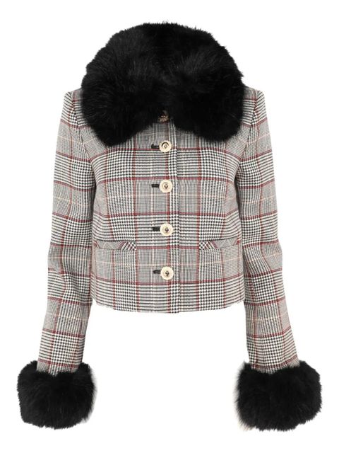 Self-Portrait check faux-fur jacket - Brown - zdjęcie produktu nr 1