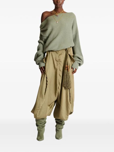 Balmain asymmetric-neck ribbed-knit sweater - Green - zdjęcie produktu nr 2