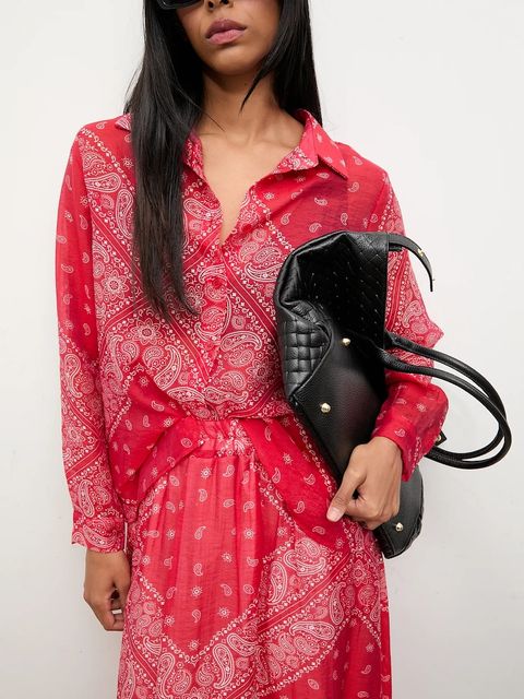 Answear.LAB koszula i spódnica damski kolor czerwony