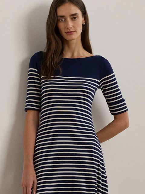 Lauren Ralph Lauren sukienka bawełniana kolor granatowy midi rozkloszowana 250957728