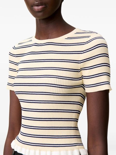 Claudie Pierlot striped ruffled-hem T-shirt - Neutrals