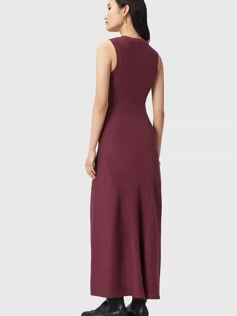 AllSaints sukienka GIA kolor bordowy maxi rozkloszowana W073DD