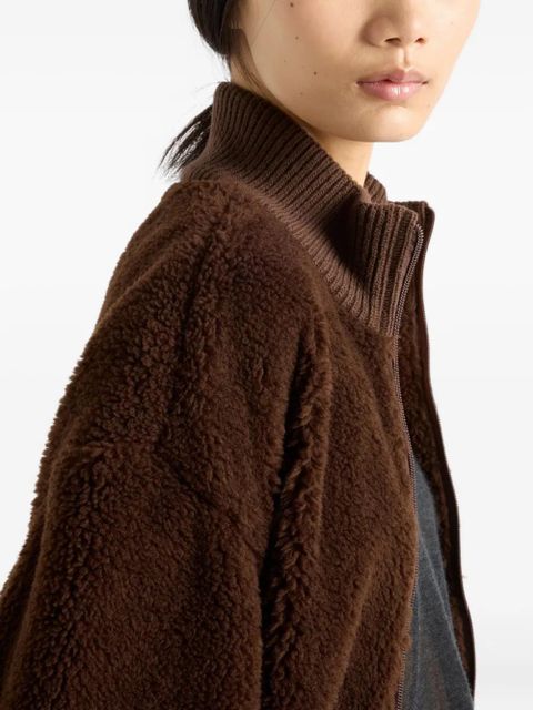 Prada ribbed-trims logo-detail jacket - Brown