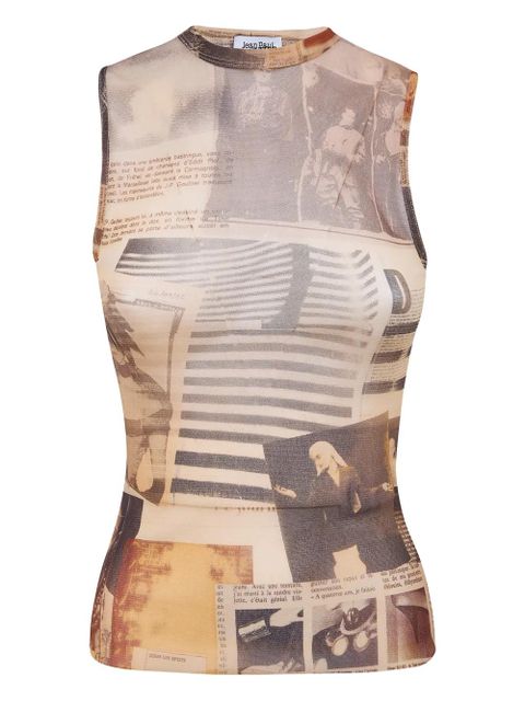 Jean Paul Gaultier newspaper-print sleeveless top - Neutrals