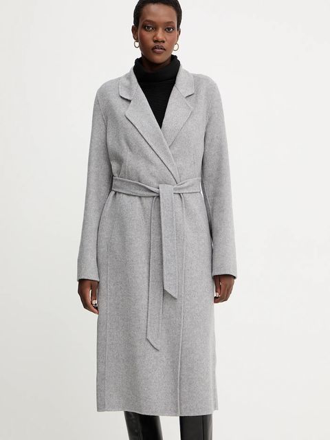 BOSS płaszcz wełniany damski kolor szary przejściowy niezapinany 50541513