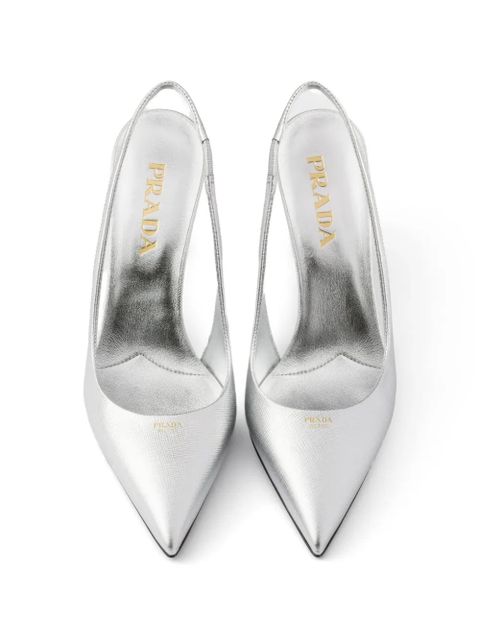 Prada printed leather slingback pumps - Silver - zdjęcie produktu nr 2