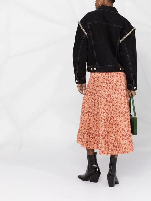 SANDRO crystal-embellished denim jacket - Black