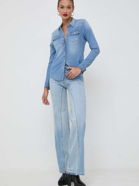 Guess koszula RILEY damska kolor niebieski regular z kołnierzykiem klasycznym W2GH75 D4NA1