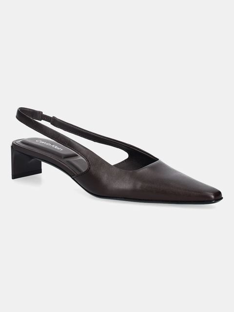 Calvin Klein czółenka skórzane SET BACK HEEL PUMP SLINGBACK LTH kolor bordowy na słupku HW0HW02848 - zdjęcie produktu nr 1