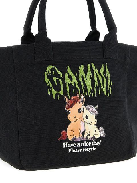 GANNI small logo-print tote bag - Black