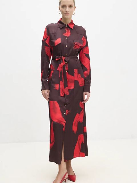 Answear.LAB sukienka kolor czerwony maxi rozkloszowana