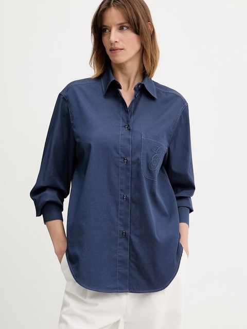 Emporio Armani koszula damska kolor granatowy regular z kołnierzykiem klasycznym EW000739 AF12432 - zdjęcie produktu nr 1