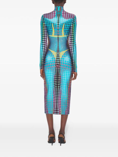 Jean Paul Gaultier high-neck dots-print midi dress - Blue