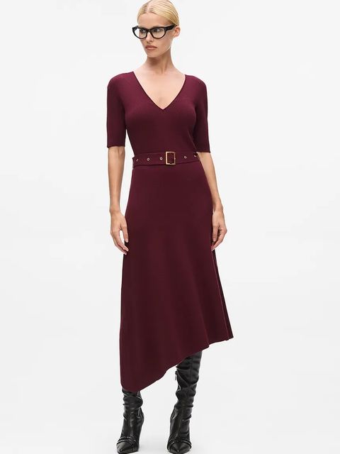 Karl Lagerfeld sukienka kolor bordowy midi dopasowana A4W13026