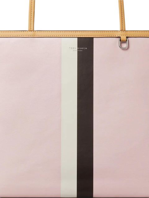 Tory Burch Racer striped-detail logo-print tote bag - Pink