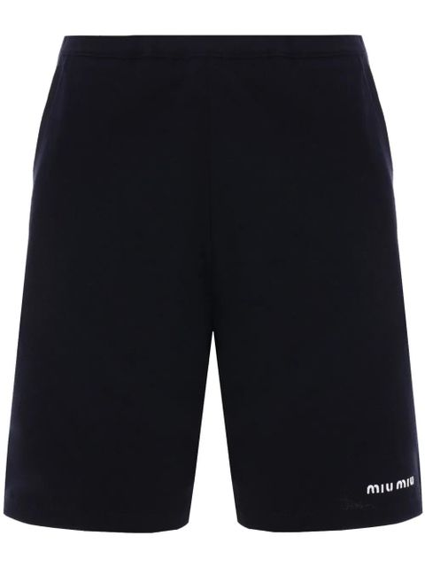 Miu Miu logo-embroidered shorts - Blue - zdjęcie produktu nr 1