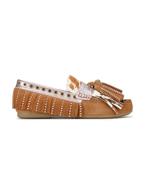 Kurt Geiger London mokasyny zamszowe Tassel Fringe Moccasin damskie kolor brązowy na płaskim obcasie 3494336219 - zdjęcie produktu nr 1