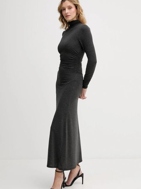 Sisley sukienka z domieszką jedwabiu kolor szary maxi prosta 4K3ZLV07R - zdjęcie produktu nr 2