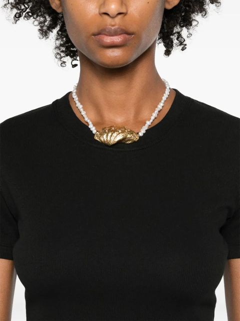 Nanushka logo-embroidered cropped T-shirt - Black - zdjęcie produktu nr 1