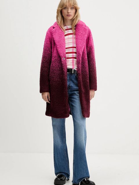 Desigual płaszcz z domieszką wełny ICECREAM kolor różowy 25WWEW64