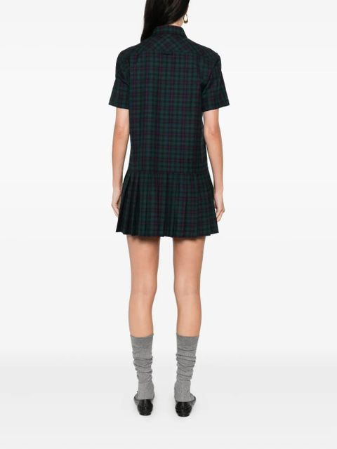 Miu Miu pleated plaid shirt mini dress - Green