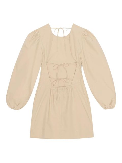 GANNI puff-sleeve tie-back mini dress - Neutrals