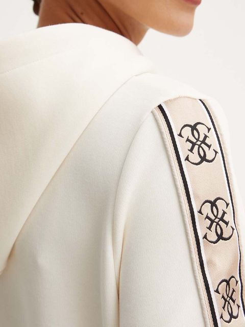 Guess bluza CARLA damska kolor beżowy z kapturem z aplikacją V4YQ11 KB3P2