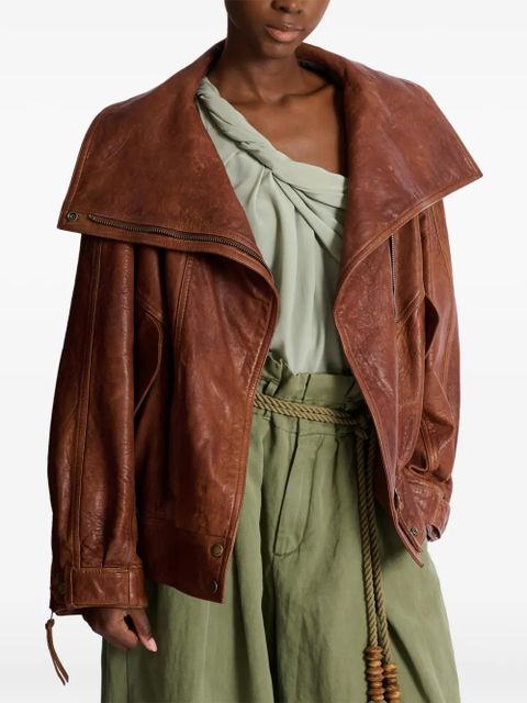 Balmain zip lambskin bomber jacket - Brown