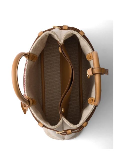Prada Buckle medium canvas and leather handbag - Neutrals