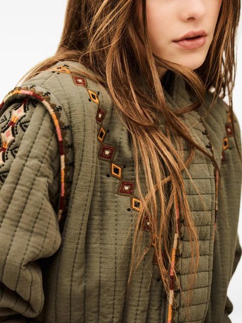 Ba&Sh Cocoon quilted embroidered jacket - Green